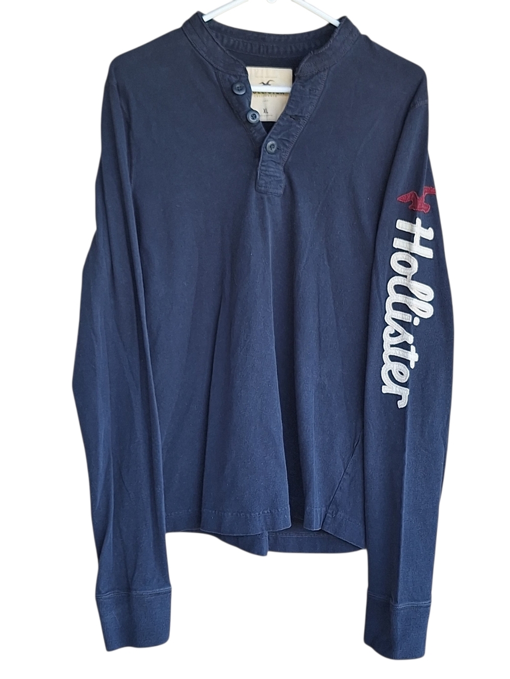 Hollister Mens XL Henley Shirt Y2K Preppy Skater Spellout Grunge 00s